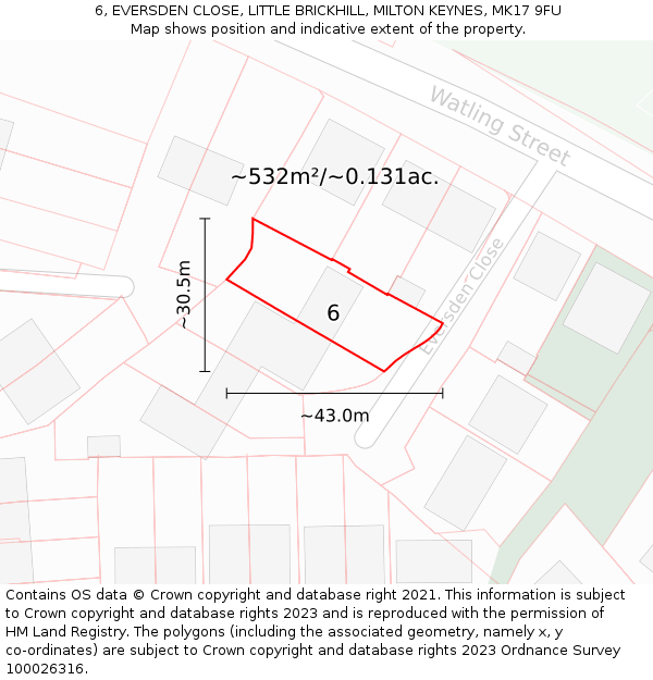 6, EVERSDEN CLOSE, LITTLE BRICKHILL, MILTON KEYNES, MK17 9FU: Plot and title map