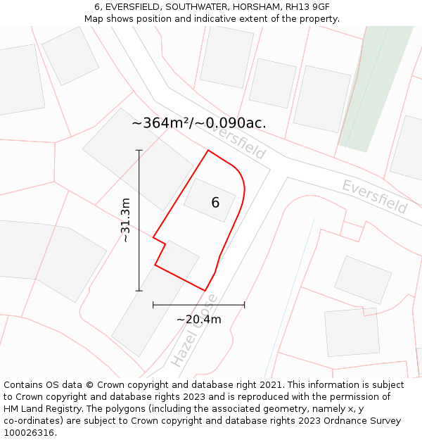 6, EVERSFIELD, SOUTHWATER, HORSHAM, RH13 9GF: Plot and title map