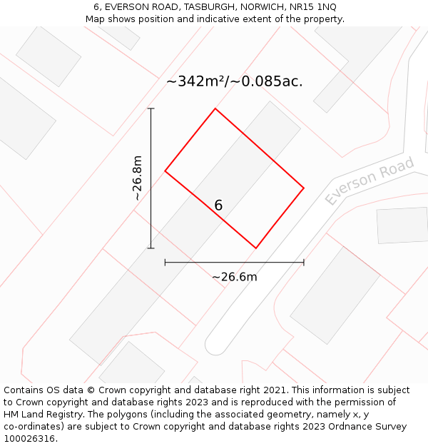 6, EVERSON ROAD, TASBURGH, NORWICH, NR15 1NQ: Plot and title map