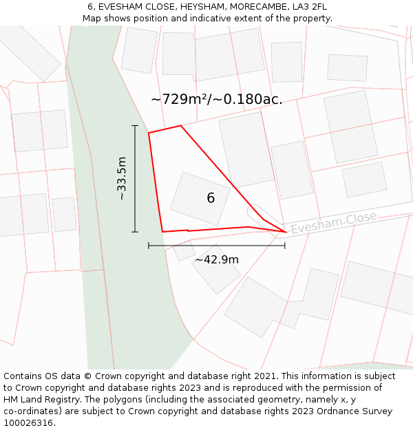 6, EVESHAM CLOSE, HEYSHAM, MORECAMBE, LA3 2FL: Plot and title map