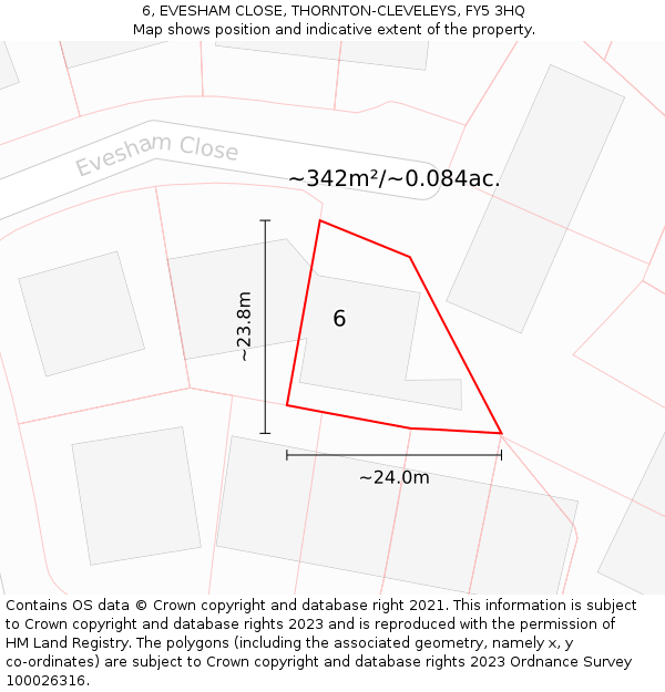 6, EVESHAM CLOSE, THORNTON-CLEVELEYS, FY5 3HQ: Plot and title map