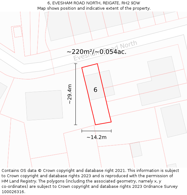 6, EVESHAM ROAD NORTH, REIGATE, RH2 9DW: Plot and title map