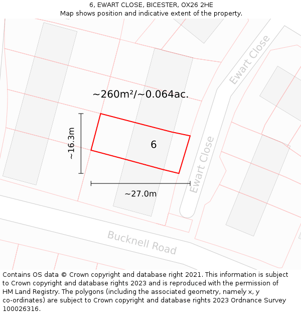 6, EWART CLOSE, BICESTER, OX26 2HE: Plot and title map