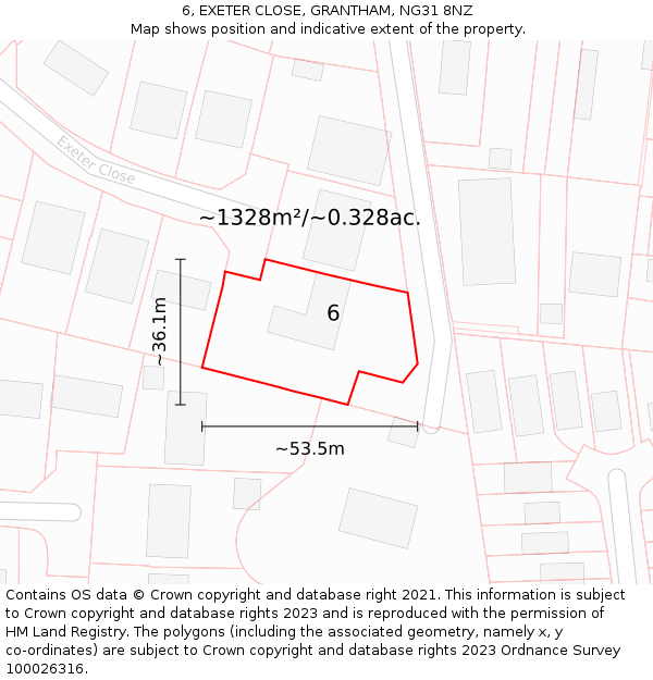 6, EXETER CLOSE, GRANTHAM, NG31 8NZ: Plot and title map