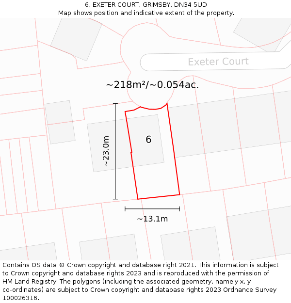 6, EXETER COURT, GRIMSBY, DN34 5UD: Plot and title map