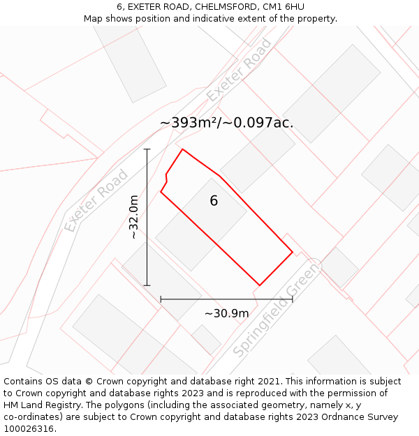 6, EXETER ROAD, CHELMSFORD, CM1 6HU: Plot and title map