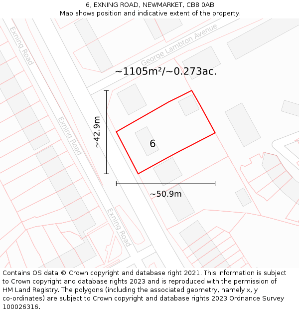 6, EXNING ROAD, NEWMARKET, CB8 0AB: Plot and title map