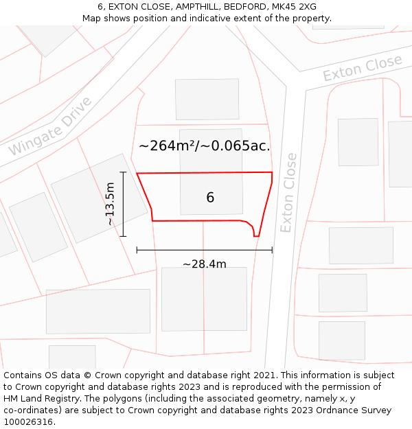 6, EXTON CLOSE, AMPTHILL, BEDFORD, MK45 2XG: Plot and title map