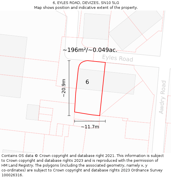6, EYLES ROAD, DEVIZES, SN10 5LG: Plot and title map