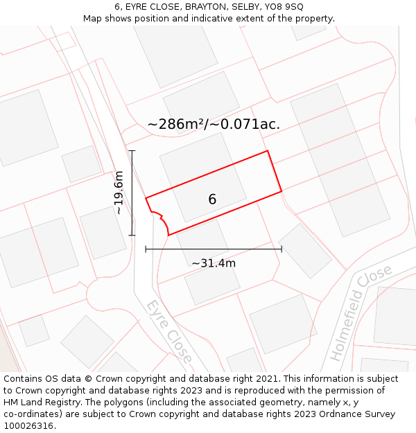 6, EYRE CLOSE, BRAYTON, SELBY, YO8 9SQ: Plot and title map