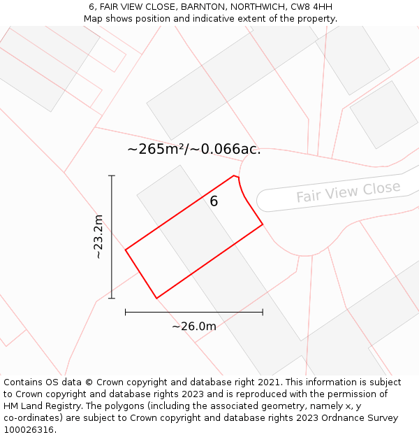 6, FAIR VIEW CLOSE, BARNTON, NORTHWICH, CW8 4HH: Plot and title map
