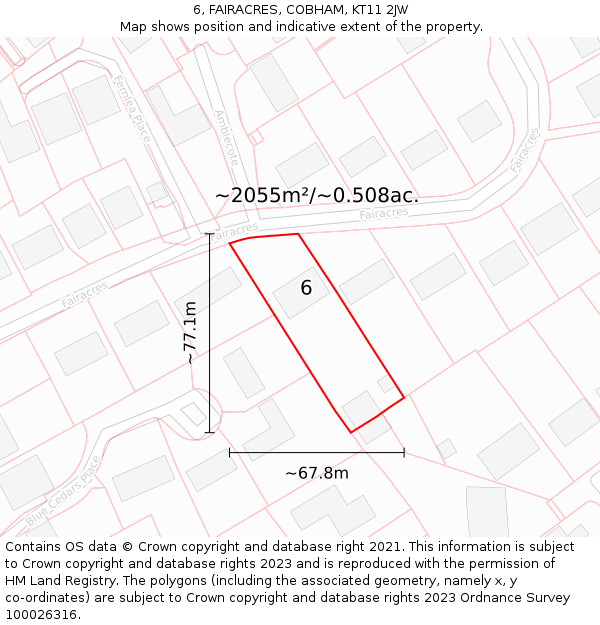 6, FAIRACRES, COBHAM, KT11 2JW: Plot and title map