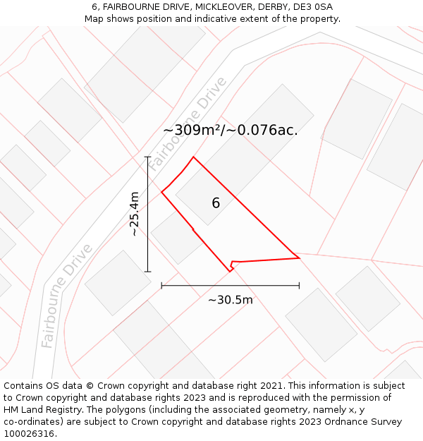 6, FAIRBOURNE DRIVE, MICKLEOVER, DERBY, DE3 0SA: Plot and title map