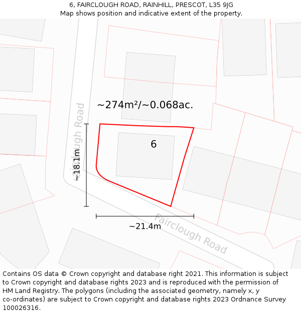 6, FAIRCLOUGH ROAD, RAINHILL, PRESCOT, L35 9JG: Plot and title map