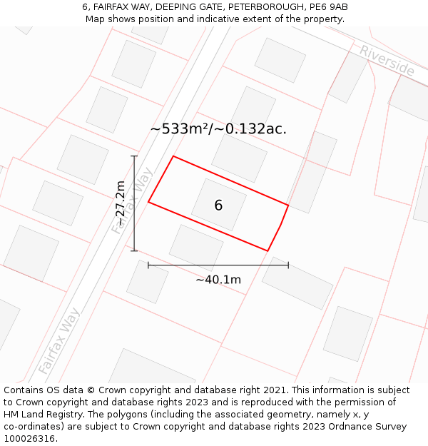 6, FAIRFAX WAY, DEEPING GATE, PETERBOROUGH, PE6 9AB: Plot and title map