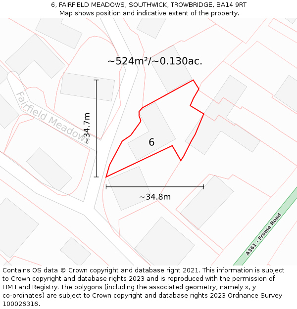 6, FAIRFIELD MEADOWS, SOUTHWICK, TROWBRIDGE, BA14 9RT: Plot and title map