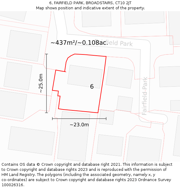 6, FAIRFIELD PARK, BROADSTAIRS, CT10 2JT: Plot and title map