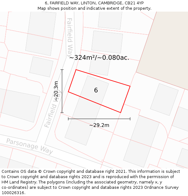 6, FAIRFIELD WAY, LINTON, CAMBRIDGE, CB21 4YP: Plot and title map