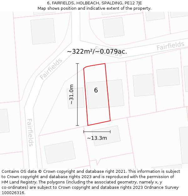 6, FAIRFIELDS, HOLBEACH, SPALDING, PE12 7JE: Plot and title map