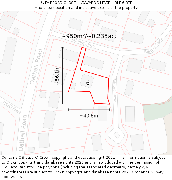 6, FAIRFORD CLOSE, HAYWARDS HEATH, RH16 3EF: Plot and title map