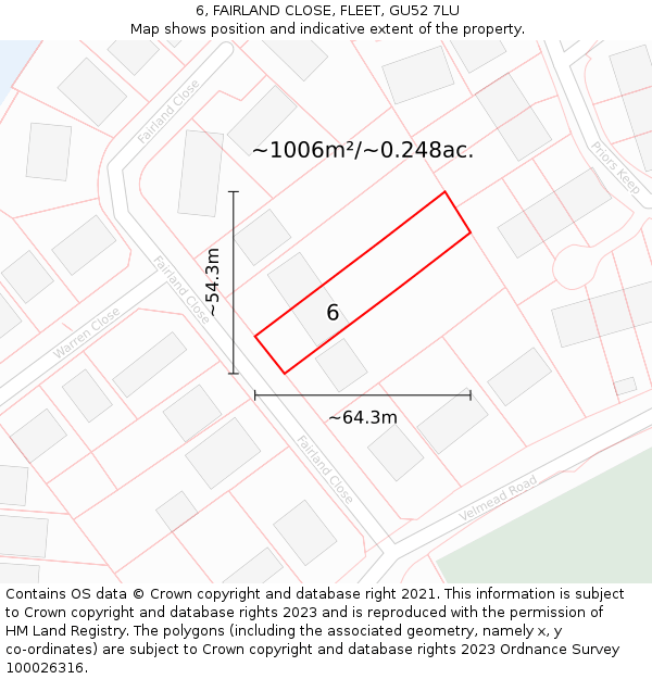 6, FAIRLAND CLOSE, FLEET, GU52 7LU: Plot and title map