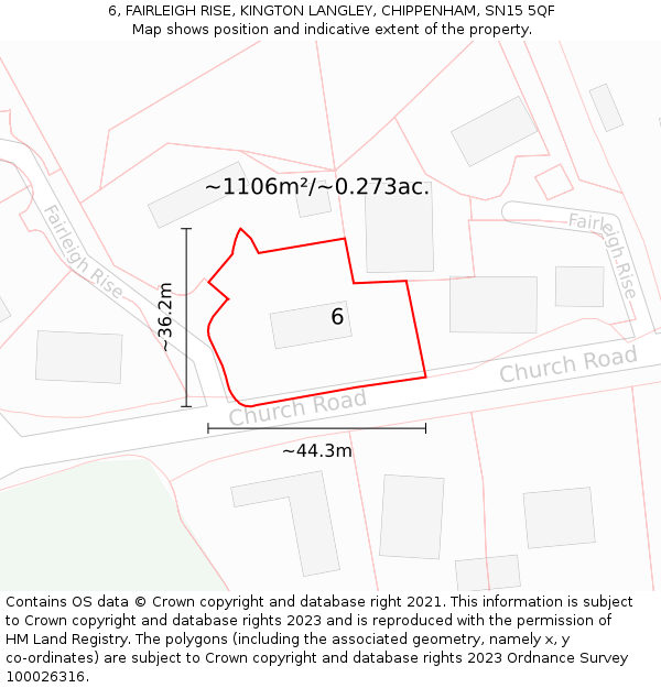 6, FAIRLEIGH RISE, KINGTON LANGLEY, CHIPPENHAM, SN15 5QF: Plot and title map