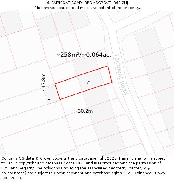 6, FAIRMONT ROAD, BROMSGROVE, B60 2HJ: Plot and title map