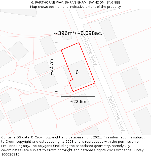 6, FAIRTHORNE WAY, SHRIVENHAM, SWINDON, SN6 8EB: Plot and title map