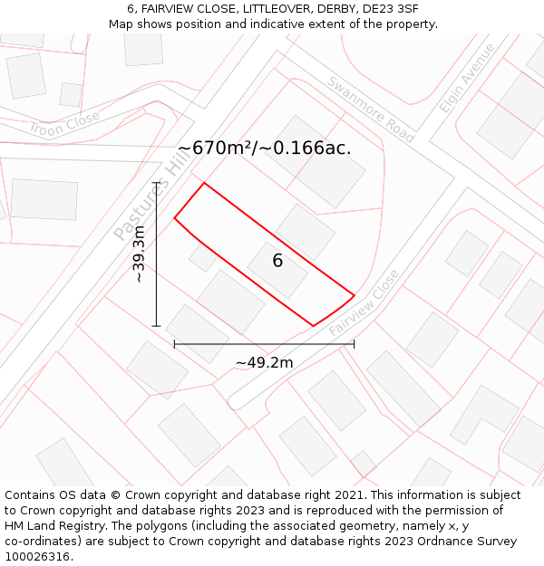 6, FAIRVIEW CLOSE, LITTLEOVER, DERBY, DE23 3SF: Plot and title map