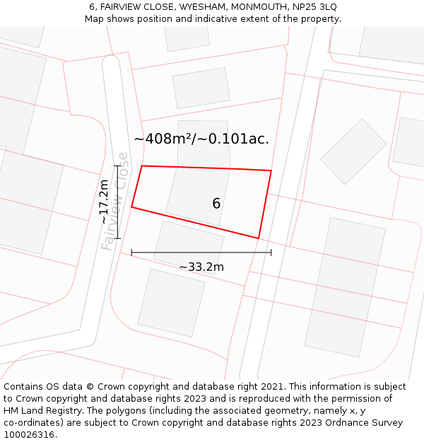 6, FAIRVIEW CLOSE, WYESHAM, MONMOUTH, NP25 3LQ: Plot and title map