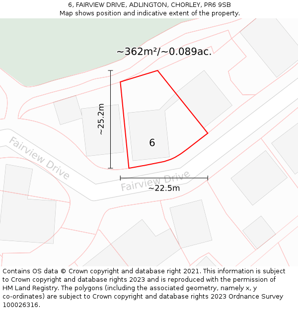 6, FAIRVIEW DRIVE, ADLINGTON, CHORLEY, PR6 9SB: Plot and title map