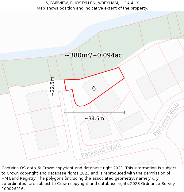 6, FAIRVIEW, RHOSTYLLEN, WREXHAM, LL14 4HX: Plot and title map