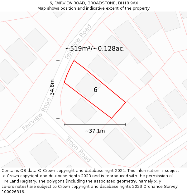 6, FAIRVIEW ROAD, BROADSTONE, BH18 9AX: Plot and title map