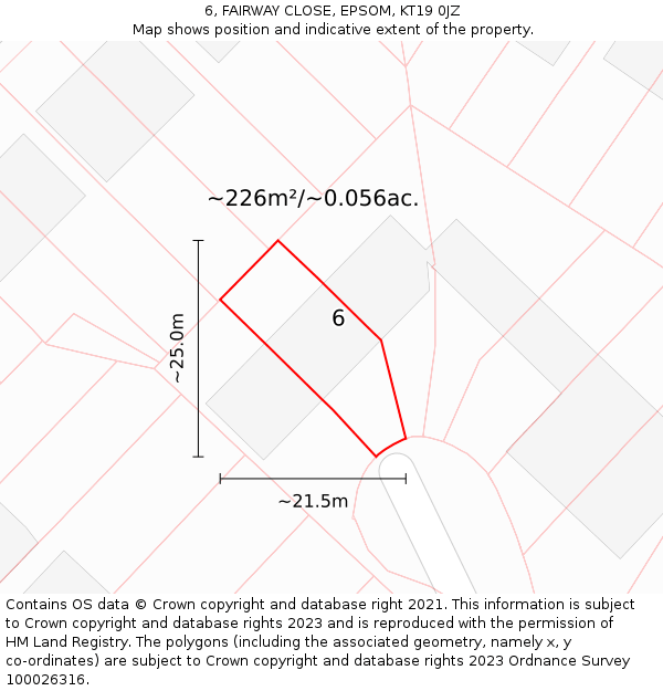 6, FAIRWAY CLOSE, EPSOM, KT19 0JZ: Plot and title map