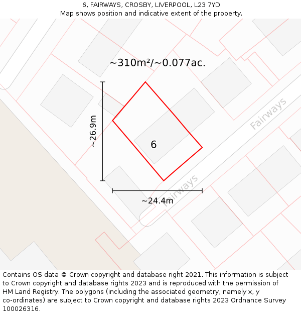 6, FAIRWAYS, CROSBY, LIVERPOOL, L23 7YD: Plot and title map