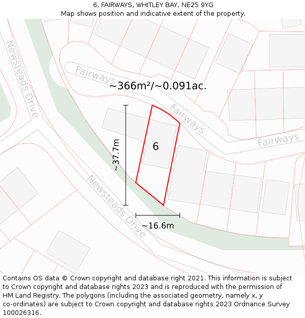 6, FAIRWAYS, WHITLEY BAY, NE25 9YG: Plot and title map