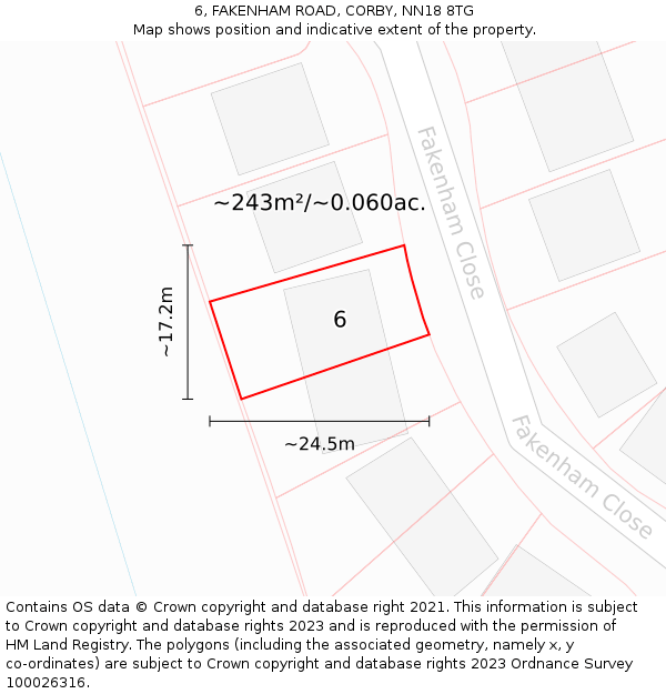 6, FAKENHAM ROAD, CORBY, NN18 8TG: Plot and title map