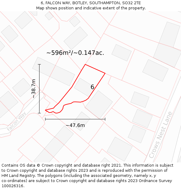 6, FALCON WAY, BOTLEY, SOUTHAMPTON, SO32 2TE: Plot and title map