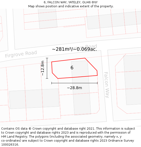 6, FALCON WAY, YATELEY, GU46 6NY: Plot and title map