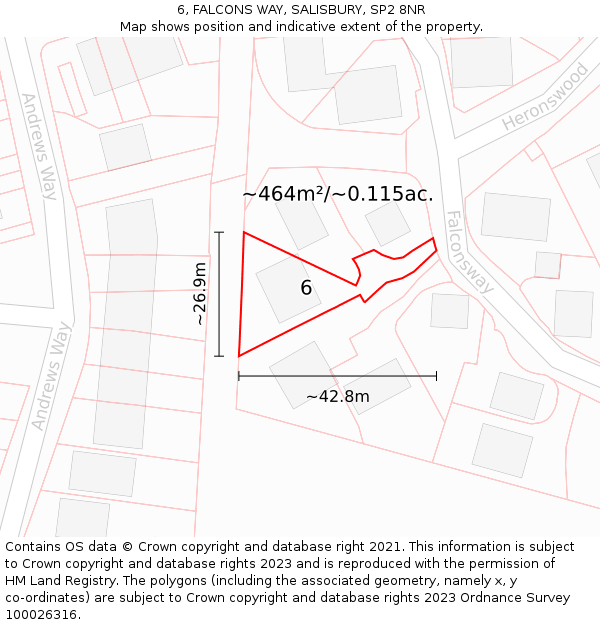 6, FALCONS WAY, SALISBURY, SP2 8NR: Plot and title map