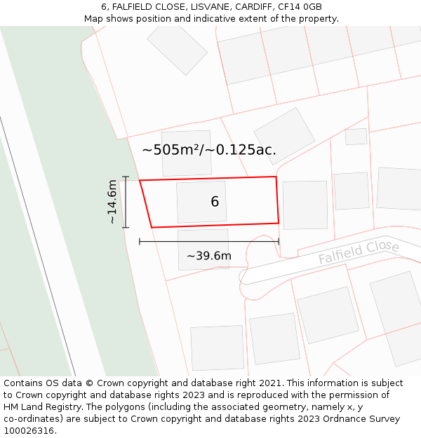 6, FALFIELD CLOSE, LISVANE, CARDIFF, CF14 0GB: Plot and title map