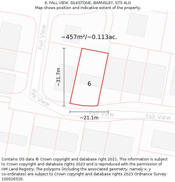 6, FALL VIEW, SILKSTONE, BARNSLEY, S75 4LG: Plot and title map