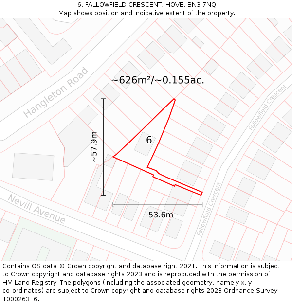 6, FALLOWFIELD CRESCENT, HOVE, BN3 7NQ: Plot and title map