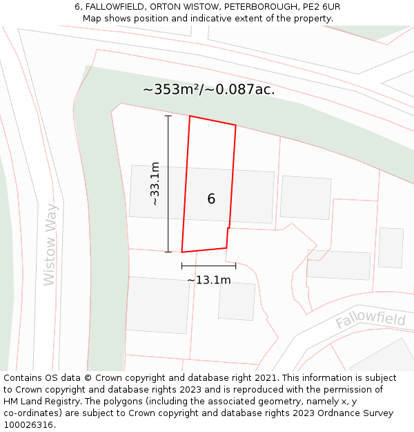 6, FALLOWFIELD, ORTON WISTOW, PETERBOROUGH, PE2 6UR: Plot and title map