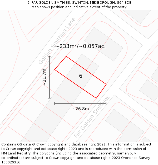 6, FAR GOLDEN SMITHIES, SWINTON, MEXBOROUGH, S64 8DE: Plot and title map