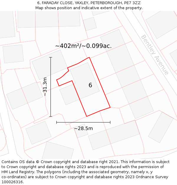 6, FARADAY CLOSE, YAXLEY, PETERBOROUGH, PE7 3ZZ: Plot and title map