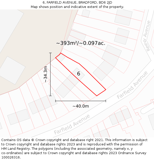 6, FARFIELD AVENUE, BRADFORD, BD6 2JD: Plot and title map