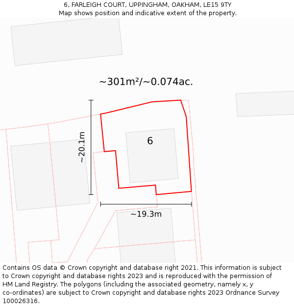 6, FARLEIGH COURT, UPPINGHAM, OAKHAM, LE15 9TY: Plot and title map