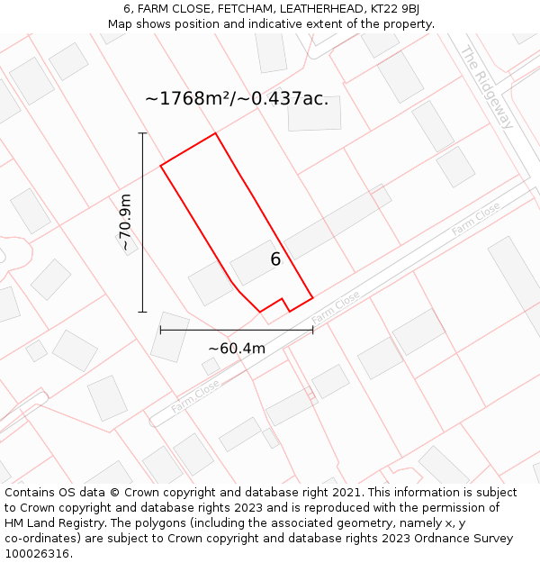 6, FARM CLOSE, FETCHAM, LEATHERHEAD, KT22 9BJ: Plot and title map