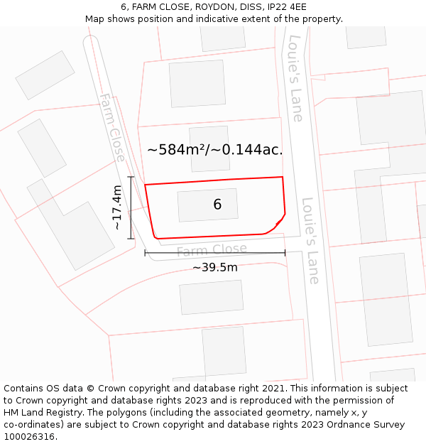 6, FARM CLOSE, ROYDON, DISS, IP22 4EE: Plot and title map